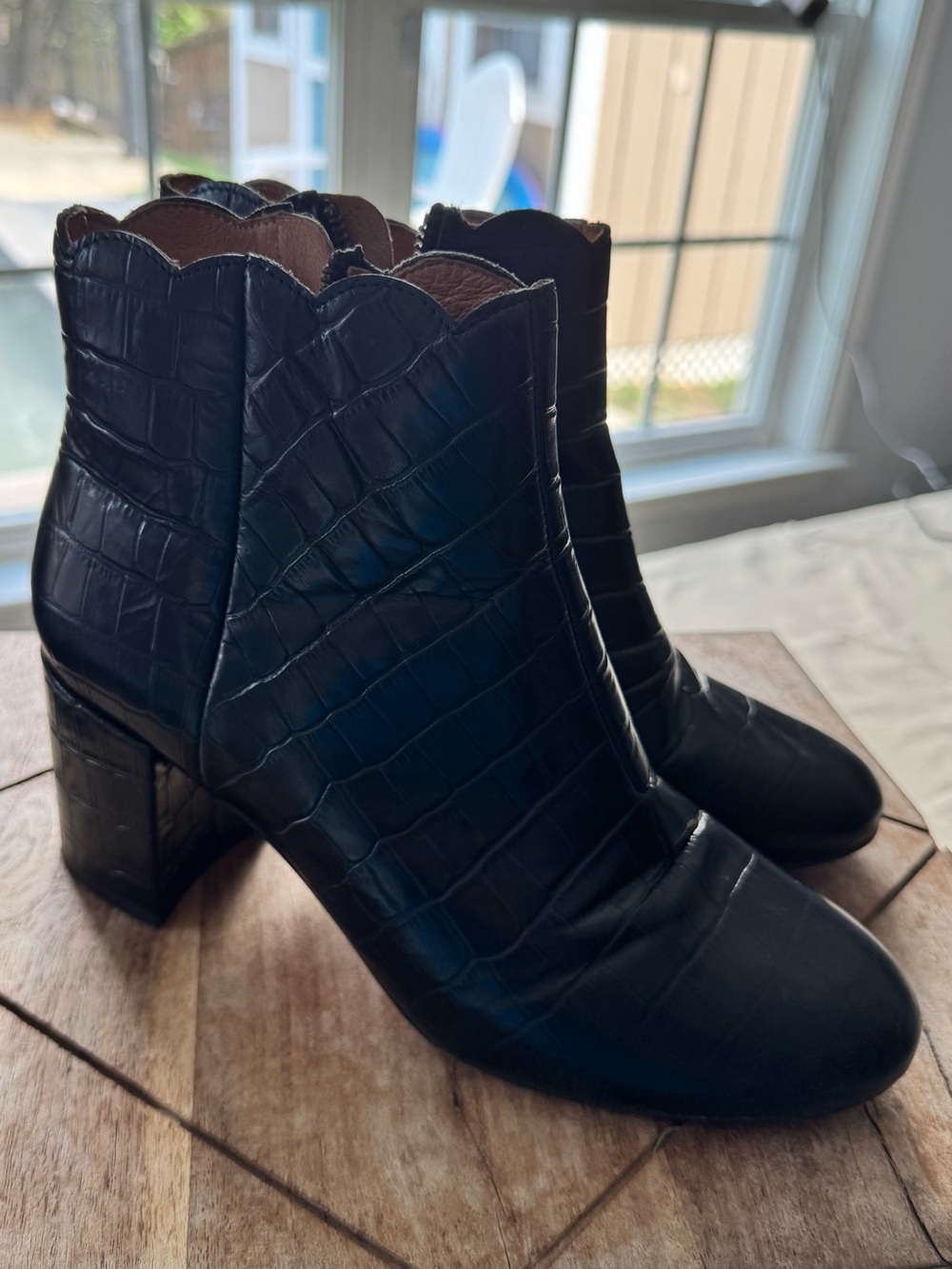 Andre Assous Black Croc-Embossed Leather Ankle Booties